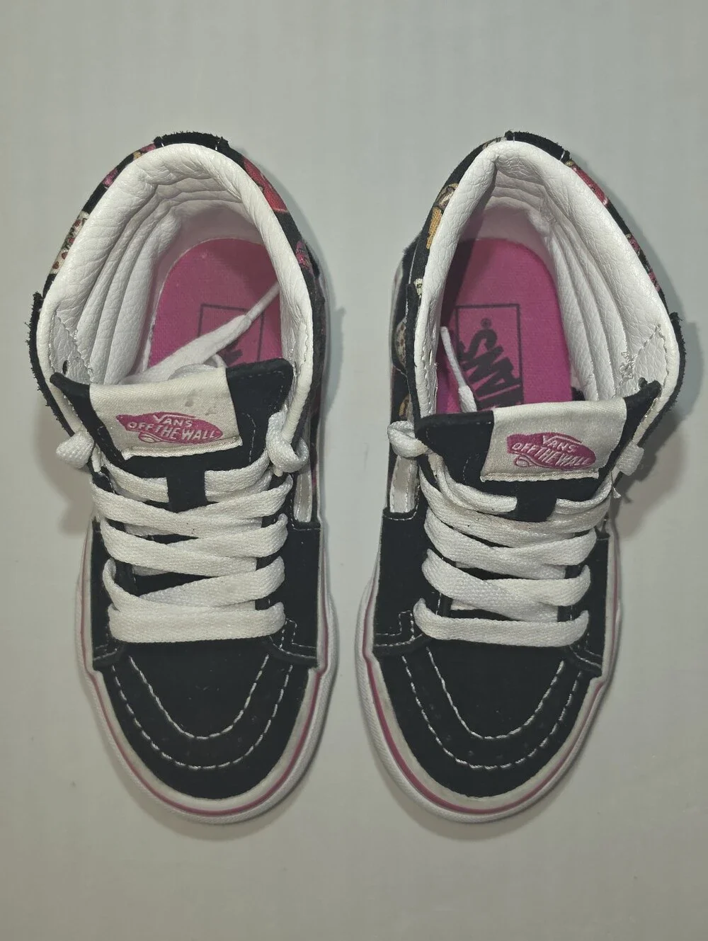 Vans Kids Black High-Top Sneakers with Pink Accents
